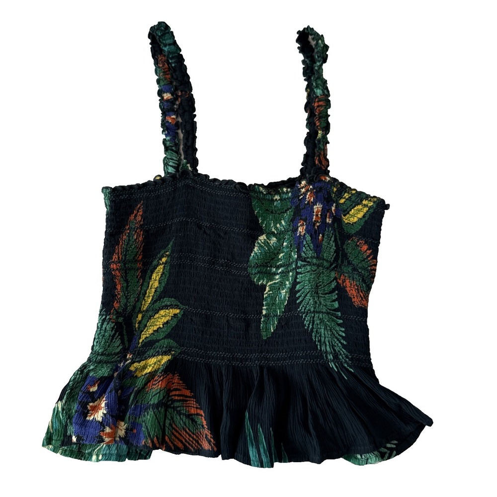 Anthropologie Patrons of Peace Tropical Smocked Ruffle Tank‎ Top M Resort Hawaii
